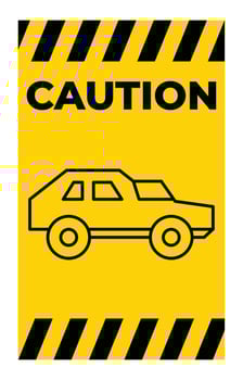 Caution Sign Featuring Car Icon on Yellow Background for Safety Awareness vector