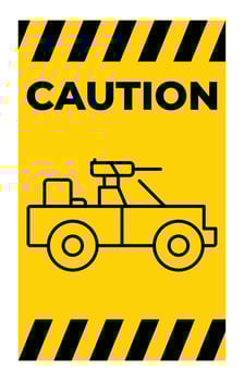 Caution Sign with Cartoon Style Vehicle Image on Yellow Background vector