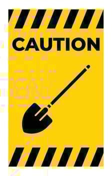 Caution Sign with Shovel Icon on Bright Yellow Background vector