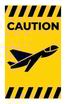 Caution Sign with Airplane Icon and Striped Border for Safety Awareness vector