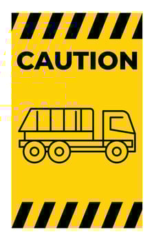 Caution Sign with Dump Truck Icon on Bright Yellow Background vector