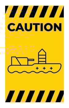 Caution Sign with Boat Illustration on Yellow Background for Safety Awareness vector