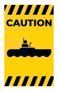 Caution Sign with Submarine Icon for Maritime Safety Guidelines vector