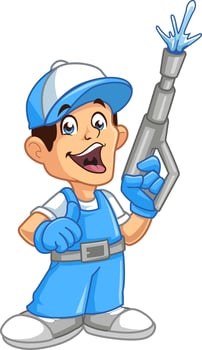 Cheerful Worker Mascot with Power Washer Tool vector
