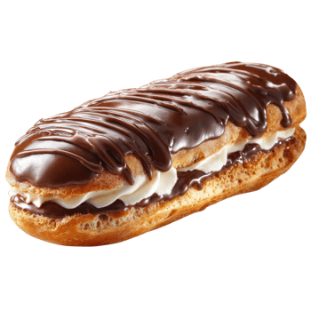 A chocolate eclair filled with cream isolated on transparent background, a sweet treat png