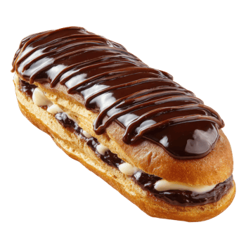 A delicious chocolate eclair isolated on transparent background, a classic french pastry png