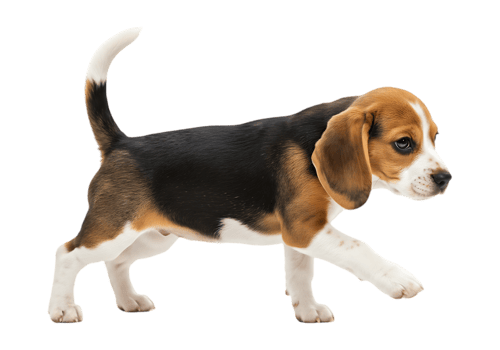 Cute beagle puppy walking isolated on transparent background png
