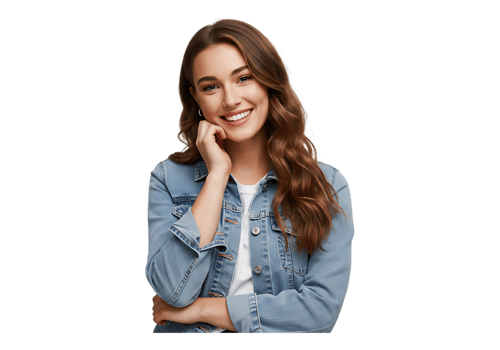 Smiling woman in denim jacket png