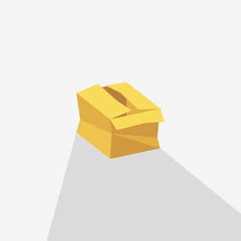 Illustration of a crushed cardboard box. A simple flat design with long shadow perfect for delivery, shipping, and packaging concepts. Minimalist graphic vector