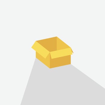 Illustration of an open cardboard box. A simple flat design with long shadow perfect for delivery, shipping, and packaging concepts. Minimalist graphic vector