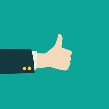 A male hand in a suit giving a thumbs-up gesture, symbolizing success, approval, and satisfaction. This is great for concepts like business, feedback, or social media likes vector