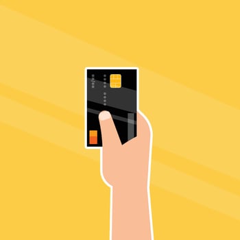 Illustration of a hand holding a credit card. This simple graphic is perfect for finance, payment, and e-commerce concepts. Flat design with a clean aesthetic vector