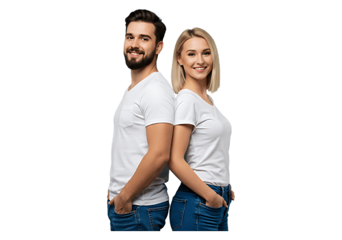 A man and woman in white shirts standing together png