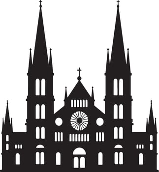 Silhouette of a grand gothic cathedral with twin spires and a central clock vector
