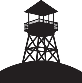 Silhouette of a wooden guard tower on a hilltop vector