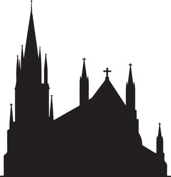 Gothic cathedral silhouette with tall spires and cross vector