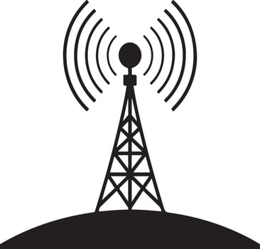 Silhouette of a transmission tower broadcasting signals vector