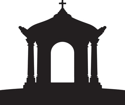 Silhouette of a gothic mausoleum with a cross vector