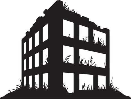 Silhouette of a ruined building overgrown with vegetation vector