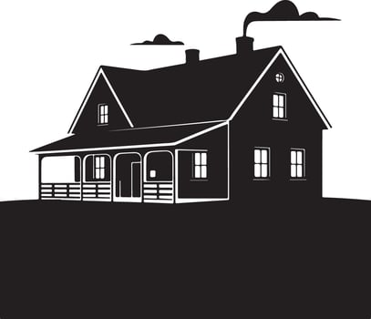 Silhouette of a charming country house with a porch and chimney smoke vector