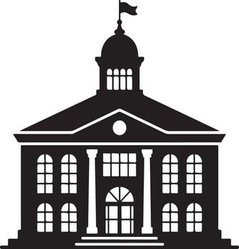 Classic courthouse building silhouette with flag on dome vector