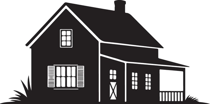 Silhouette of a charming two story house with a porch vector