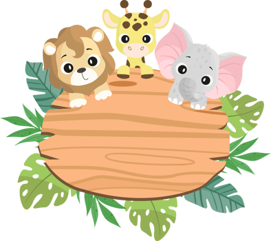 cute cartoon animals on a wooden sign png