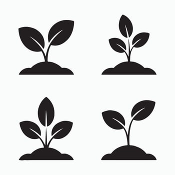 Nature Plant Silhouette Icons Set Fresh Botanical Illustration vector