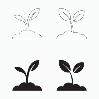 Seedling Sprout Solid Icons Set Botanical Growth Collection vector