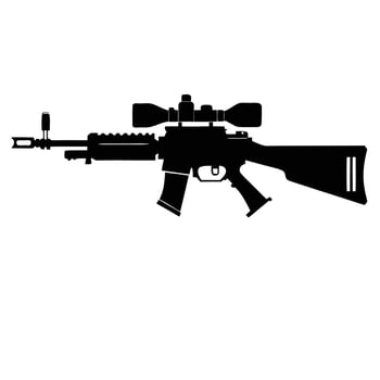 Powerful Black Silhouette of a Modern Rifle with Scope, Isolated on White Background, Military Weapon, Intense Mood vector