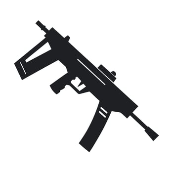 Dramatic Silhouette of a Modern Submachine Gun, Isolated on White Background, Dark and Mysterious Mood vector