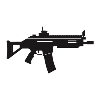 Powerful Black Silhouette of an Assault Rifle, Isolated on White Background, Military Weapon Graphic, Intense Mood vector