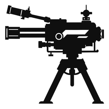 Menacing Black Silhouette of a Heavy Machine Gun on Tripod, Powerful Military Weaponry, Dramatic War Setting, Intense Atmosphere vector