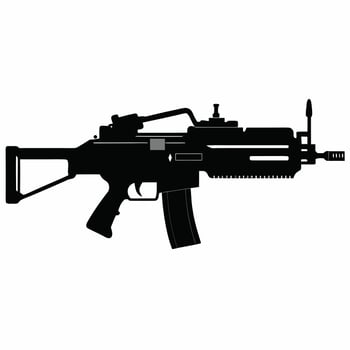 Powerful Black Silhouette of a Modern Assault Rifle, Isolated on White Background, Military Weapon Illustration, Dramatic and Intense Mood. vector