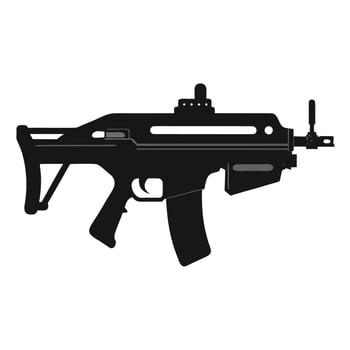 Sleek Black Assault Rifle, Dramatic Silhouette Against White Background, Modern Warfare Weaponry, Powerful and Intense Image vector