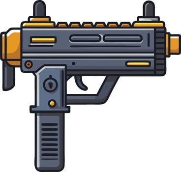 Futuristic Sci-Fi SMG Stylish Grey and Gold Submachine Gun Illustration, Isolated on White Background - Professional digital artwork with vibrant colors and detailed composition vector