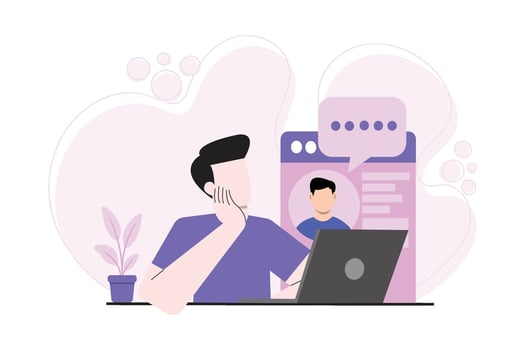 Person thinking while using laptop vector