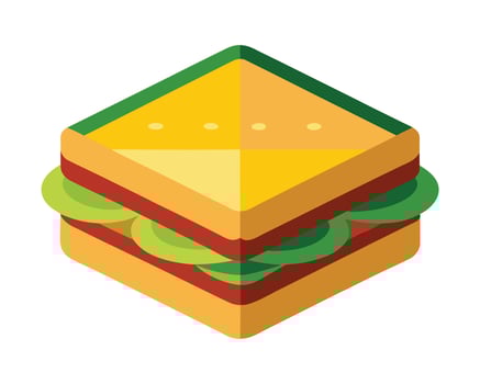 Delicious Square Sandwich with Lettuce, Appetising Lunch Food Illustration, Vibrant Flat Design, Simple and Tasty Meal Graphic vector