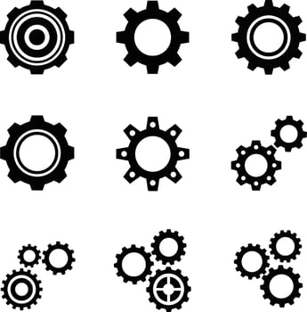 Collection of stylized gear icons representing mechanics and industry vector