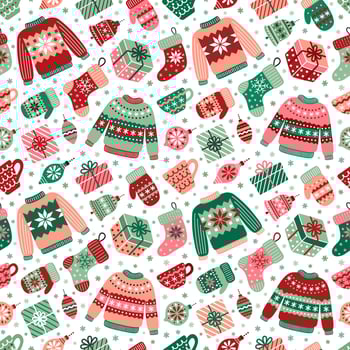 Colorful holiday sweater and gift pattern vector