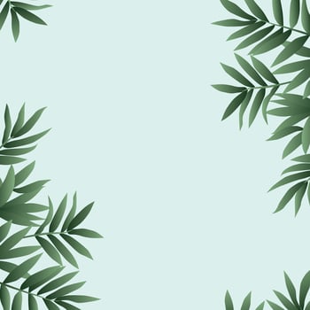 Bright green branches, plants, leaves on a gentle blue background. Used in design, websites, clip art, social networks, posters, wallpapers, textiles, postcards and children's illustrations vector