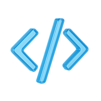 3D blue code symbol icon with glossy translucent angle brackets, isolated on transparent background png