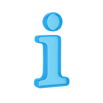 3D blue information icon with translucent lowercase letter i symbol, isolated on transparent background png