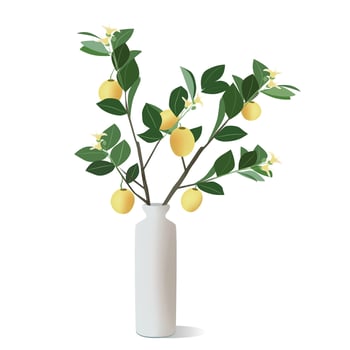 lemon tree in a vase on a white background. Used in design, websites, clip art, posters, wallpapers, cards and summer illustrations vector