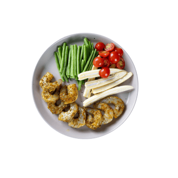Delicious shrimp salad with tomatoes, green beans, and corn isolated on transparent background png