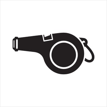 a sports whistle with a lanyard on a white background referee coach Black silhouette of vector