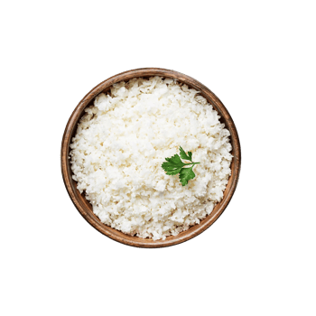 A bowl of fluffy white rice with parsley isolated on transparent background png
