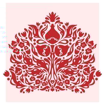 a red and white ornamental design on a pink background vector