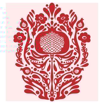 a red and white floral pattern on a pink background vector