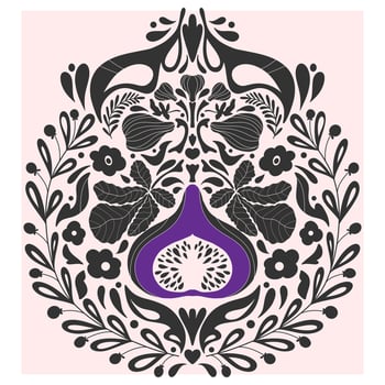 a purple and black design with a bird and flowers vector